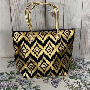 Gold and black tote bag